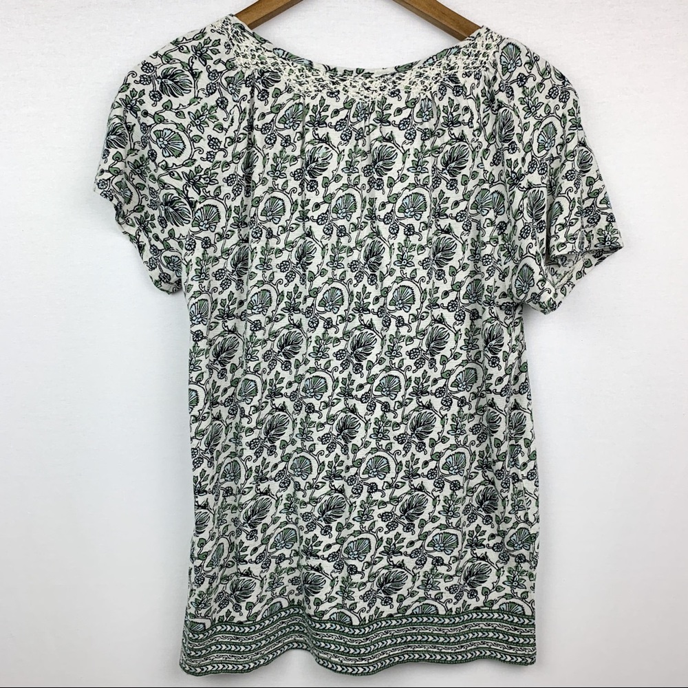 Lucky Brand NWT Border Print Smocked Top Green - Picture 7 of 8